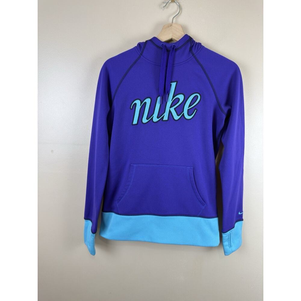 Nike Therma-Fit Purple & Turquoise Logo Pullover Hoodie Size S retro colorful